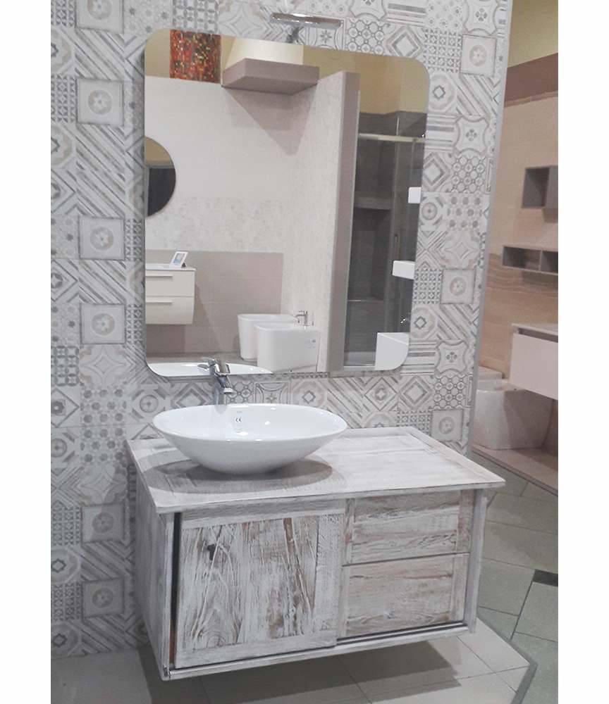 La Mimosa Ceramiche Viterbo.Mobile Bagno Vecchie Travi 100 Cm Bianco Con Lavabo Specchio E Lampada Zulli Ceramiche Shop