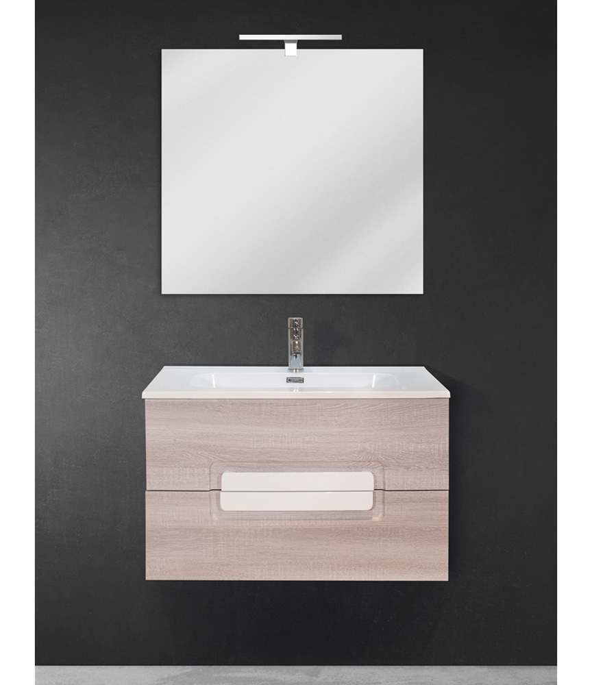 Mobile Lavabo Sospeso 80 Cm.Mobile Bagno Sospeso 80 Cm Rovere Sbiancato Con Lavabo Specchio E Led Zulli Ceramiche Shop