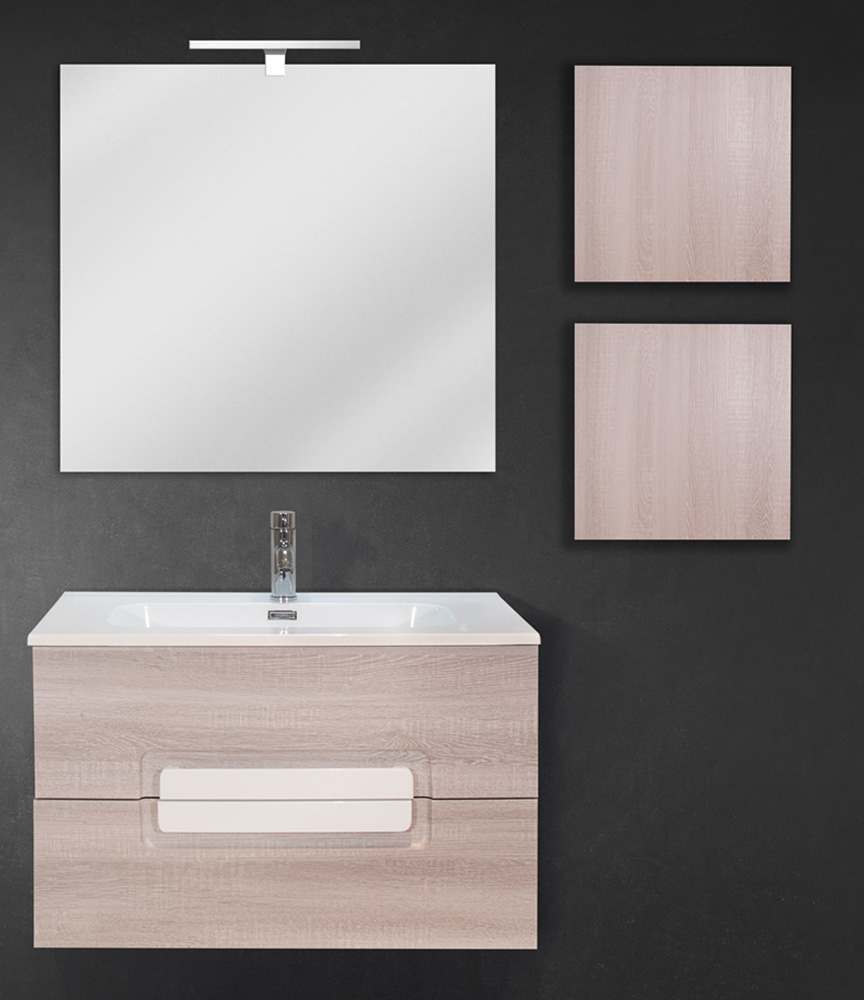 Zulli Ceramiche Srl Foggia.Mobile Bagno Sospeso 80 Cm Rovere Sbiancato Con Lavabo Specchio E Led Zulli Ceramiche Shop