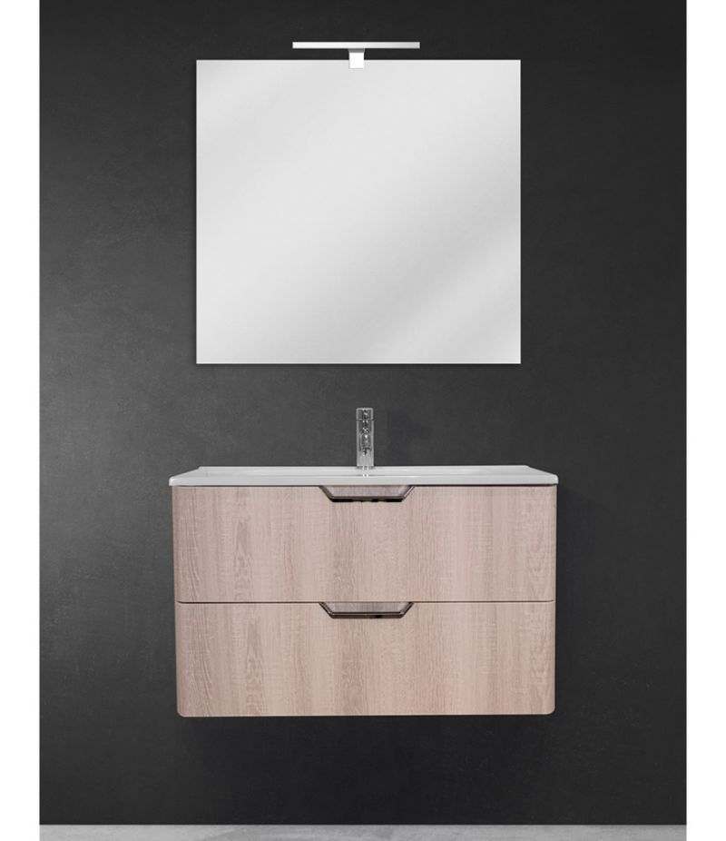 Mobile Bagno Doppio Lavabo 160 Cm.Mobile Bagno Sospeso 80 Cm Rovere Sbiancato Con Lavabo Specchio E Led Zulli Ceramiche Shop