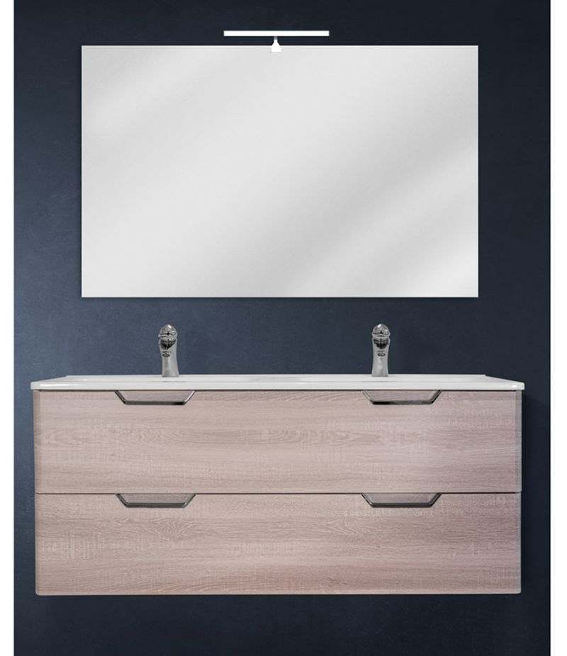 Mobile Bagno Doppio Lavabo 160 Cm.Mobile Bagno Sospeso 120 Cm Rovere Naturale Con Doppio Cassetto Specchio Led E Lavabo Zulli Ceramiche Shop