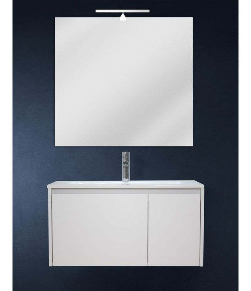 Mobile Bagno Sospeso Curvo 80 Cm.Mobile Bagno Sospeso 80 Cm Bianco Lucido Con Due Cassetti Specchio Led E Lavabo Zulli Ceramiche Shop