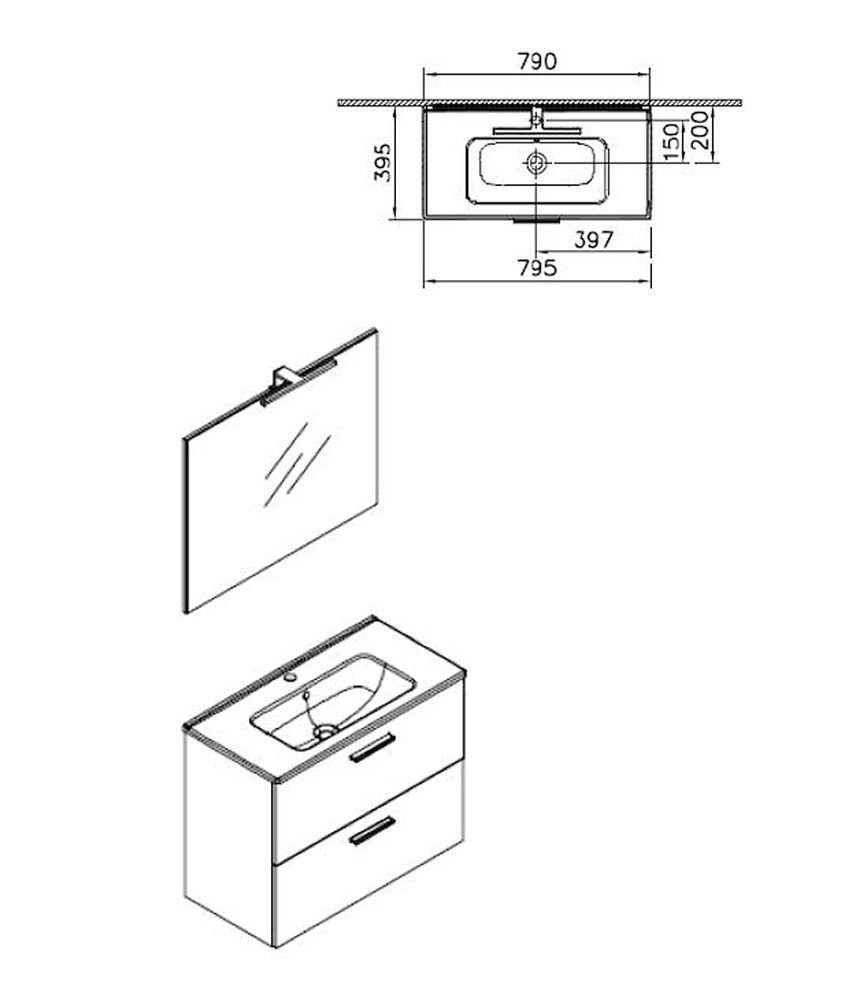 Mobile bagno sospeso MIAMI 80 cm Bianco Lucido con lavabo, specchio e LED  >> Zulli Ceramiche Shop