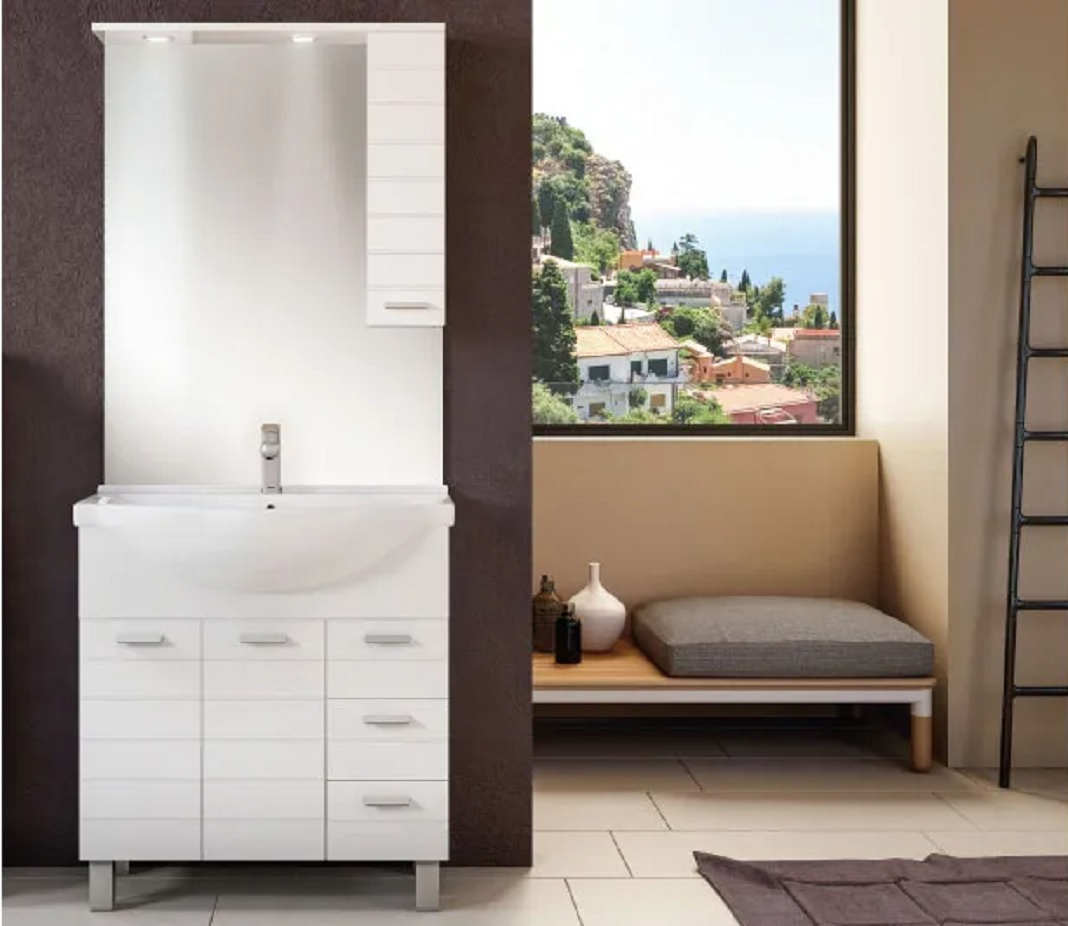 Rigo Mobile Bagno Due Cassetti 100x45 Cm Con Lavabo In Porcellana