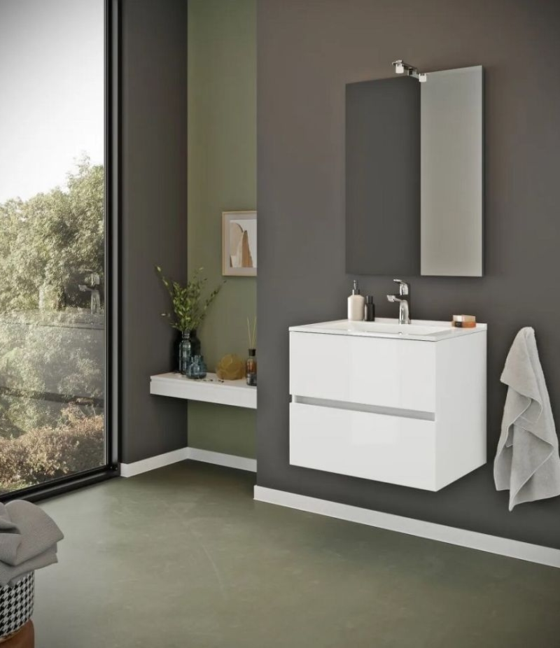 EASY 60 COMP. BIANCO LUCIDO 2 C + lavabo cer.+ specchio + lampada led