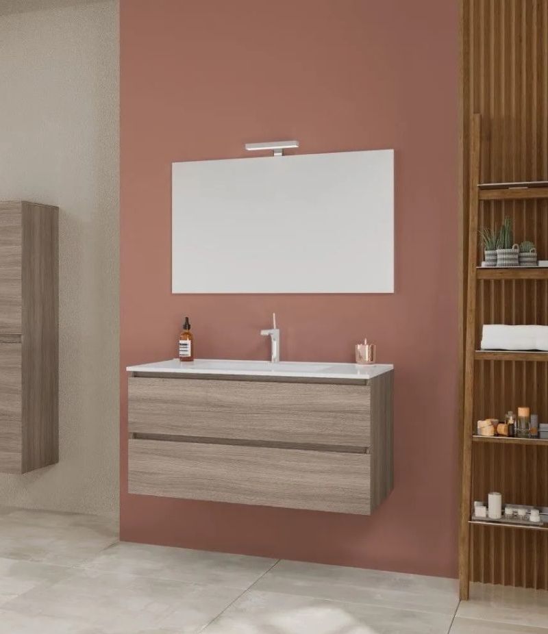 EASY 120 COMP. ROVERE FUMO+ lavabo cer.+ specchio + lampada led