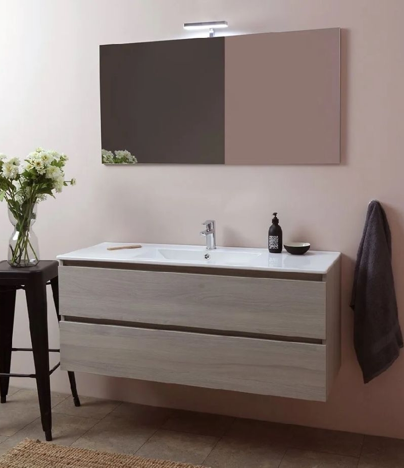 EASY 120 COMP. ROVERE GRIGIO+ lavabo cer.+ specchio + lampada led