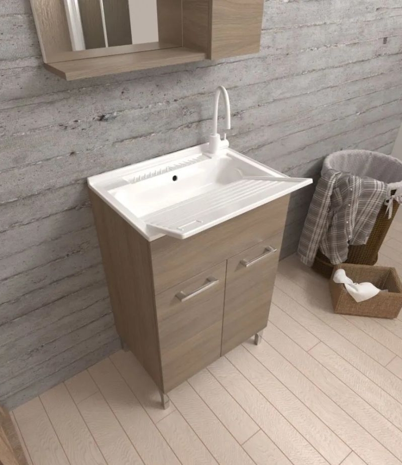 Mobile Lavatoio 50x50 Rovere moca con tavola lavapanni