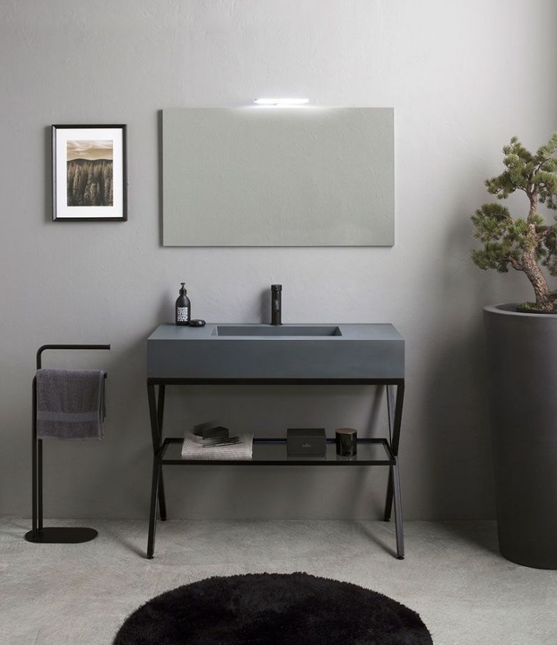 Mobile Bagno a terra 100CM Madeira Grigio con Cavalletto   specchio c/lampada led