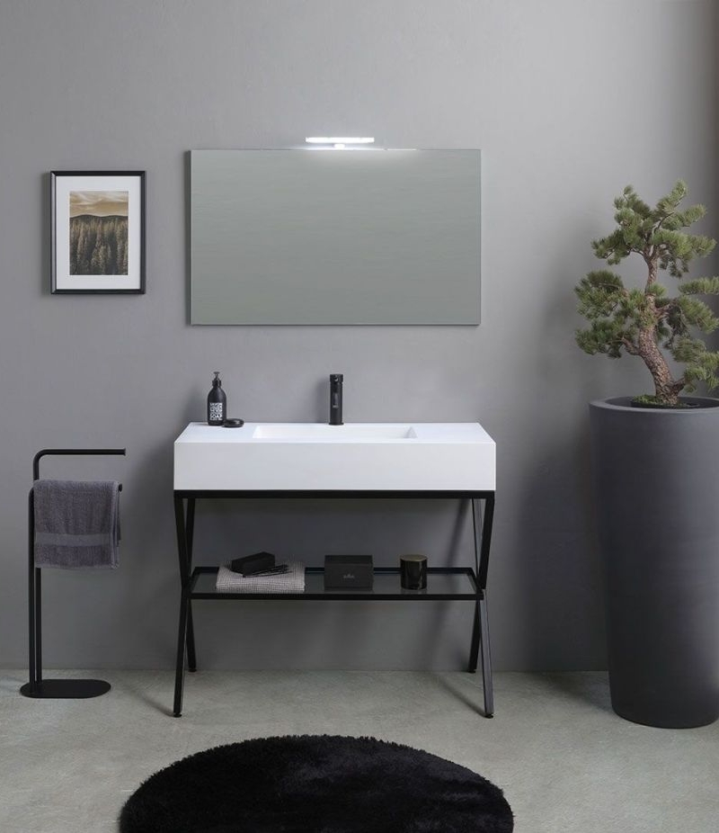 Mobile Bagno a terra 100CM Madeira Bianco con Cavalletto   specchio c/lampada led