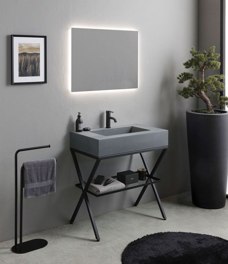 Mobile Bagno a terra 80 CM Madeira Grigio con Cavalletto   specchio c/lampada led