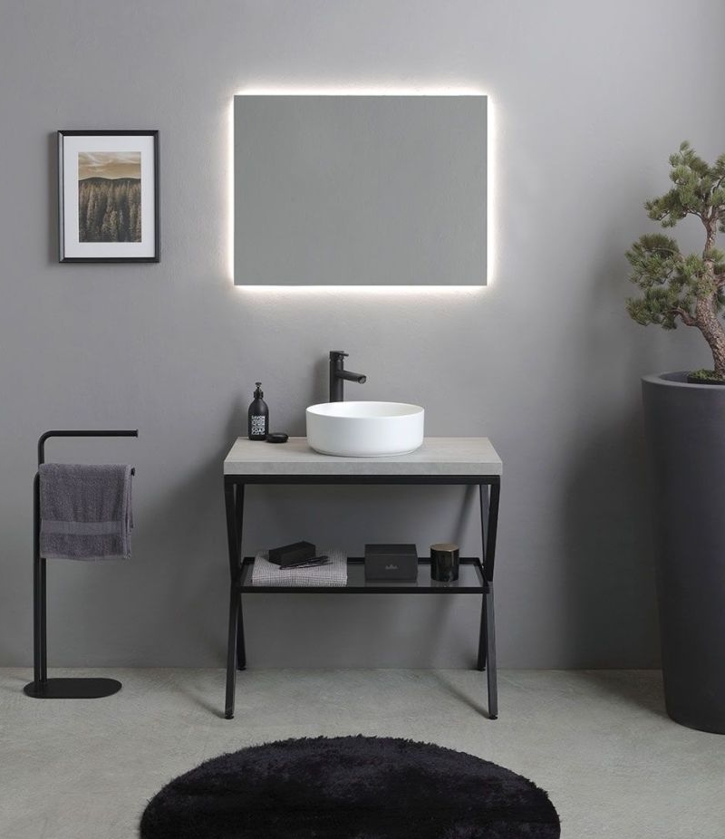 Mobile Bagno  Lavabo appoggio 80 CM   Bianco  Madeia , specchio c/lampada led