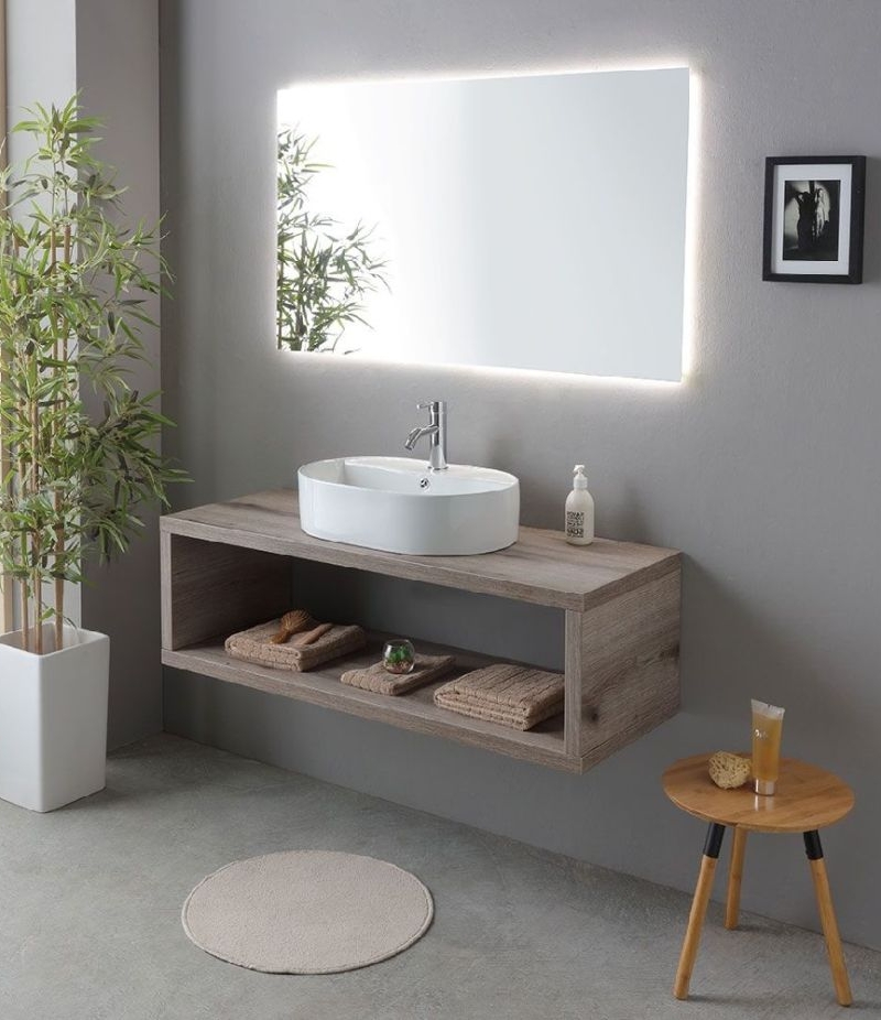 Mobile Bagno  Lavabo appoggio 120 CM   Kos Rovere F.  specchio c/lampada led